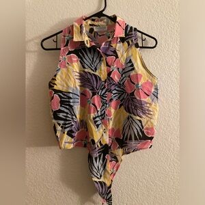 Tattletale Vtg 80s Women's Tie Front Blouse Tank Top Floral Size Small
